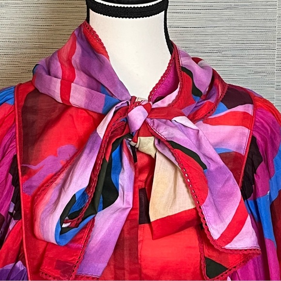 Farm Rio Watercolor Floral 3/4 Balloon Sleeve Blouse Button-Down Top Size Small - Picture 6 of 13